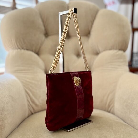 VTG Auth RUTH E SALTZ Iconic COUGAR HEAD Genuine Suede Circa 1980's Bag - Picture 4 of 9